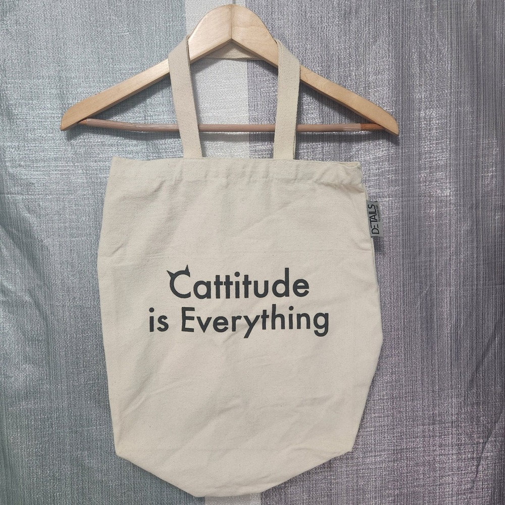 Details by Precious Tails Cream Canvas Cattitude is Everything Tote Bag Cat Mom